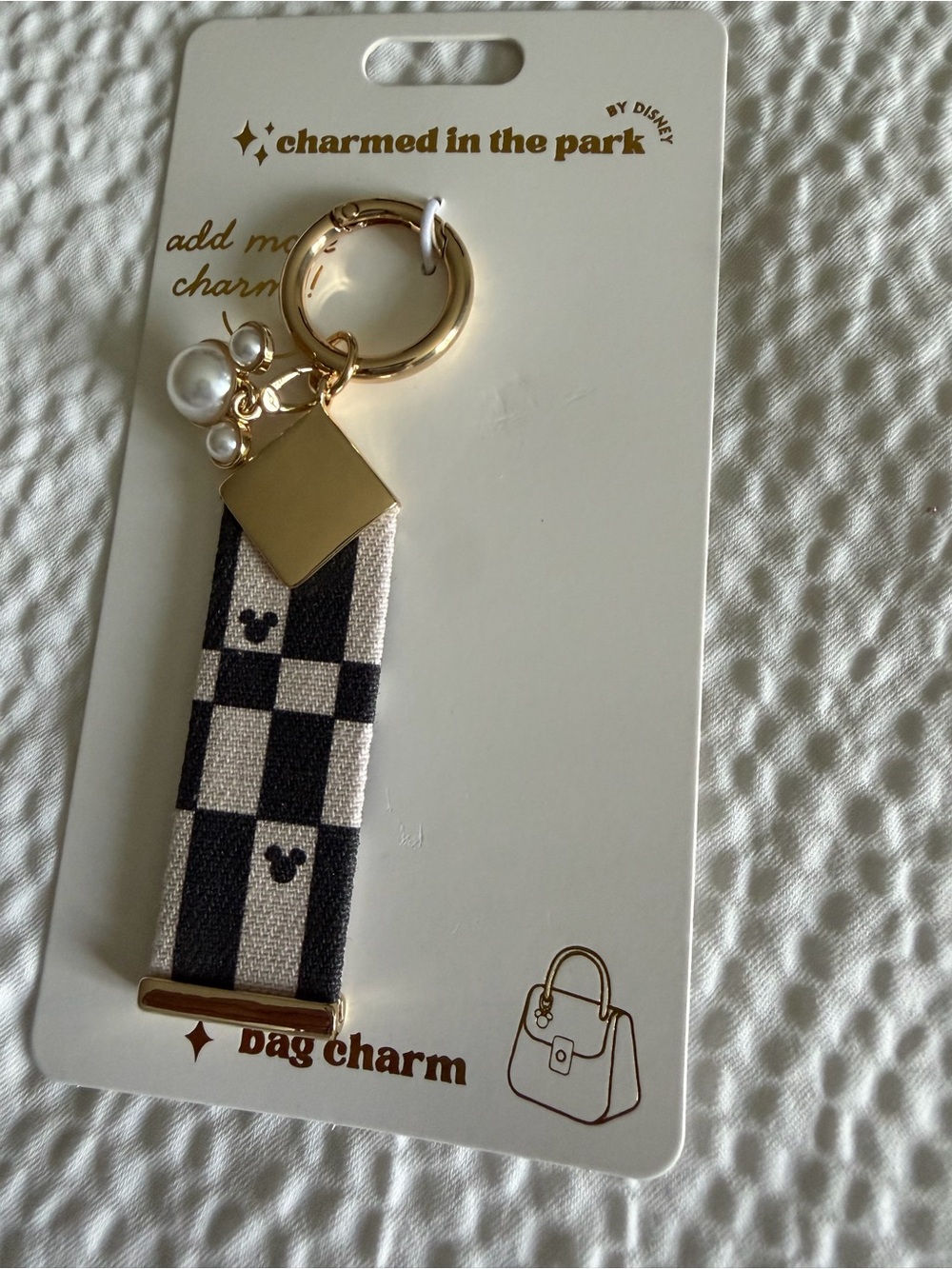 Disney charmed in the park Black & Cream Checkered Strap Bag Charm with Pearls - Picture 2 of 2